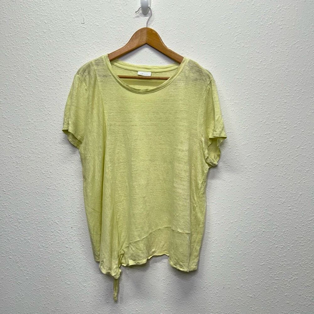J. Jill Yellow Crew Neck Short Sleeve Tie‎ Front Love Linen Top Women's Size XL